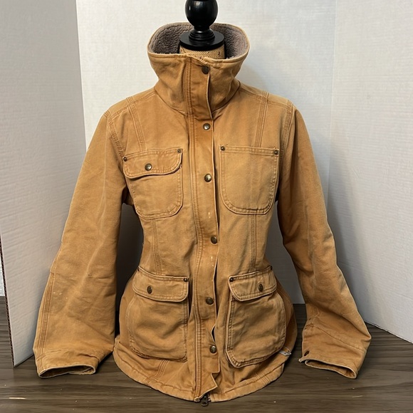 Carhartt Jackets & Blazers - CARHARTT WOMENS DISTRESSED SHERPA COLLAR FLANNEL LINING CHORE COAT 12/14